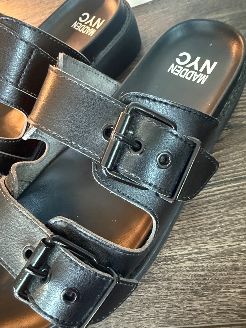 Madden NYC Black Double Buckle Slide Sandals 8 - Picture 3 of 8